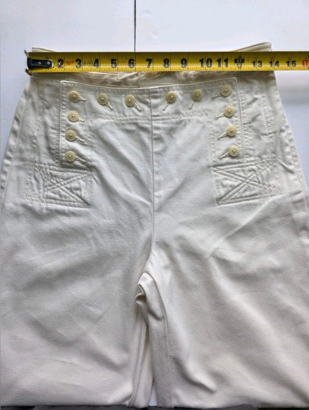 Tory Burch Button Detail Cropped Wide Leg Sailor Pants in Ivory Heavy Denim Sz 4 - Picture 6 of 15